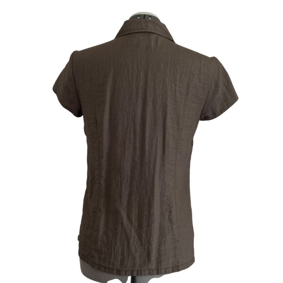 Christopher & Banks Womens Petite Small Short Sleeve V Neck Brown Blouse - Picture 3 of 8